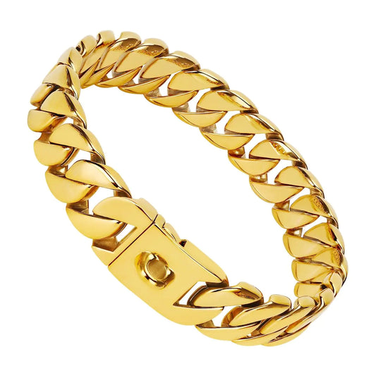 Big Dog Chain Collar 32mm Cuban Chain Link Collar with Design Safety Buckle 18k Gold 316L Martingale Collars Stainless Steel Durable Chewy for All Breeds Medium/Large Dogs