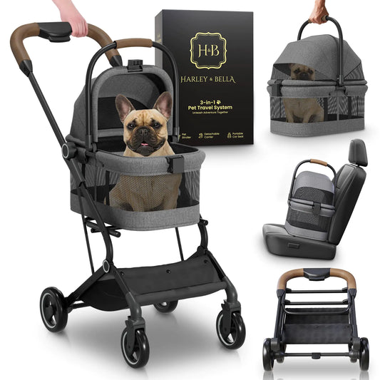 3 in 1 Collapsible Dog Strollers Detachable Carrier Car Seat Cat Stroller - 8" Rear Wheels - Phone/Cup Holder - Pet Stroller for Small Dogs Dog Stroller for Small Dogs 10 Lbs Dog Cart